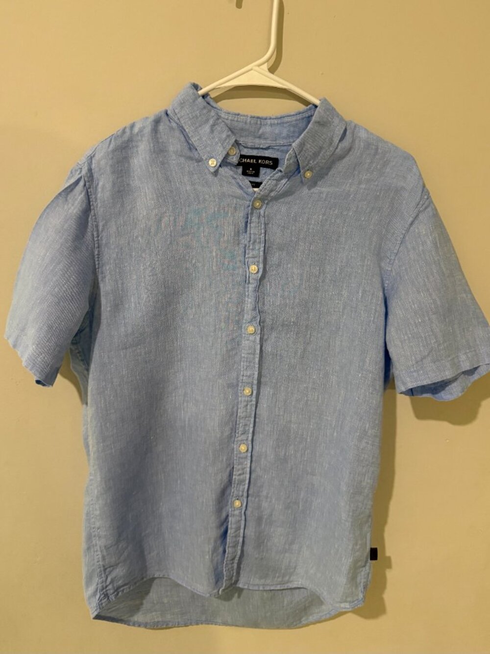 Michael Kors Men's Small S Slim Fit Light Blue Short Sleeve Button Down Shirt